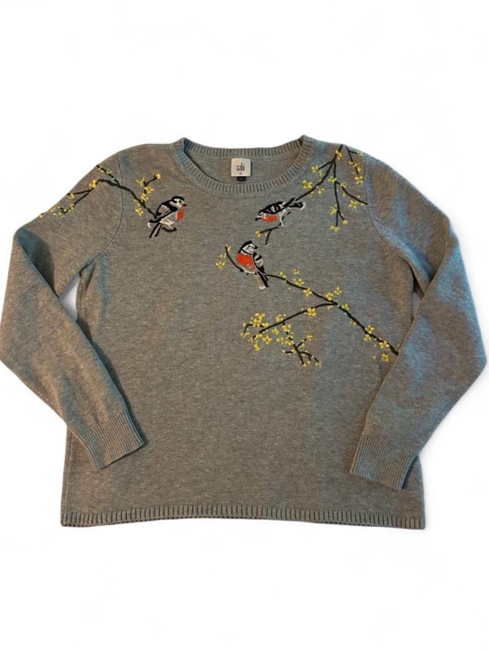 Cabi Songbird Pullover Sweater Gray
Embroidered Birds Size Medium  #4482
